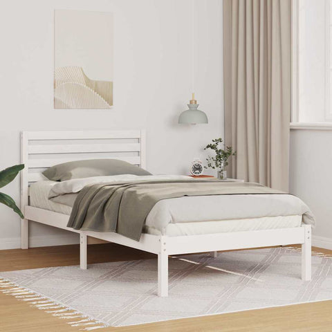 vidaXL Bed Frame with Headboard White 90 x 190 cm Solid pine wood