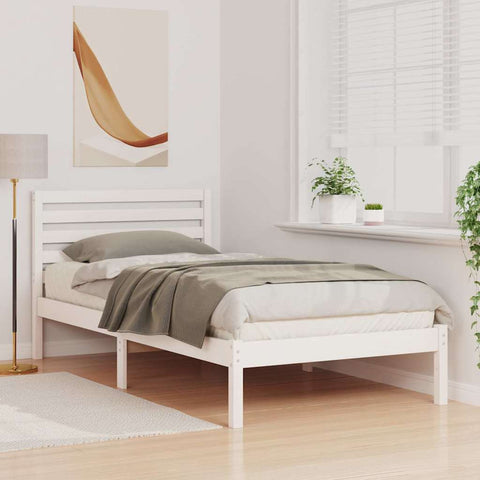 vidaXL Bed Frame with Headboard White 90 x 190 cm Solid pine wood