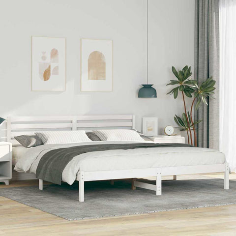 vidaXL Bed Frame with Headboard White 200 x 200 cm Solid pine wood