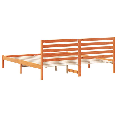vidaXL Bed Frame with Headboard Wax brown 200 x 200 cm Solid pine wood