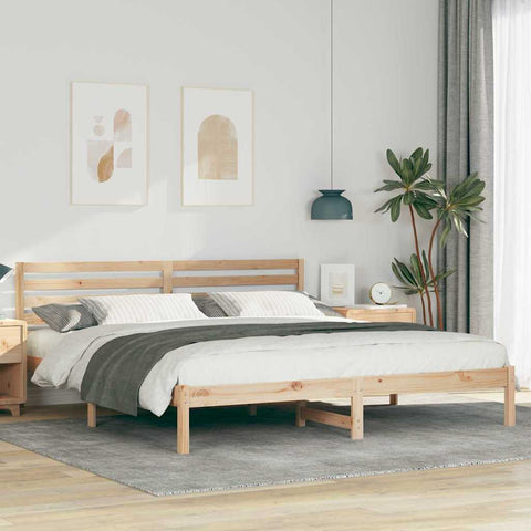 vidaXL Bed Frame with Headboard Brown 180 x 200 cm Solid pine wood