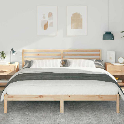 vidaXL Bed Frame with Headboard Brown 180 x 200 cm Solid pine wood