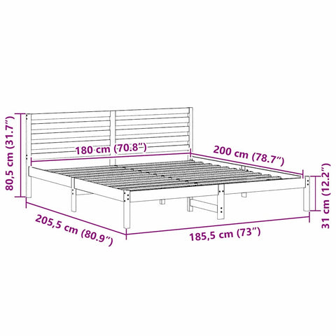 vidaXL Bed Frame with Headboard Brown 180 x 200 cm Solid pine wood