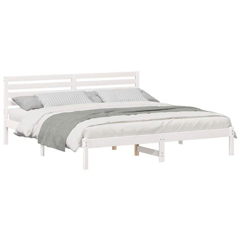 vidaXL Bed Frame with Headboard White 180 x 200 cm Solid pine wood