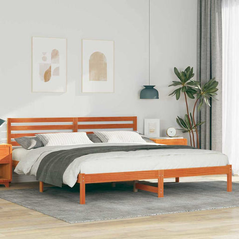 vidaXL Bed Frame with Headboard Wax brown 180 x 200 cm Solid pine wood
