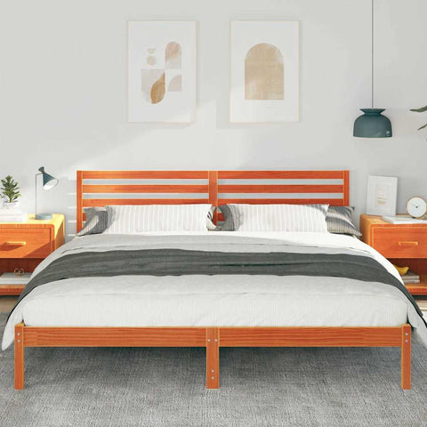 vidaXL Bed Frame with Headboard Wax brown 180 x 200 cm Solid pine wood