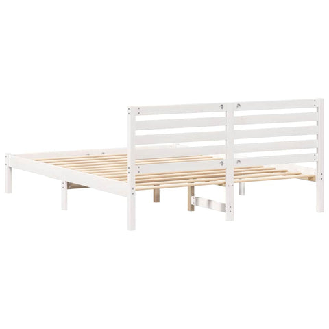 vidaXL Bed Frame with Headboard White 160 x 200 cm Solid pine wood