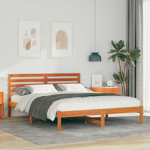 vidaXL Bed Frame with Headboard Wax brown 160 x 200 cm Solid pine wood