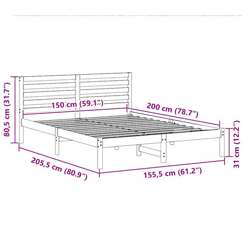 vidaXL Bed Frame with Headboard Brown 150 x 200 cm Solid pine wood