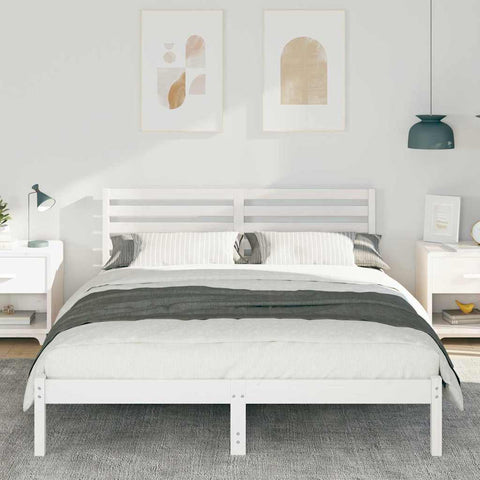 vidaXL Bed Frame with Headboard White 150 x 200 cm Solid pine wood
