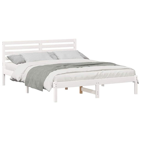 vidaXL Bed Frame with Headboard White 150 x 200 cm Solid pine wood