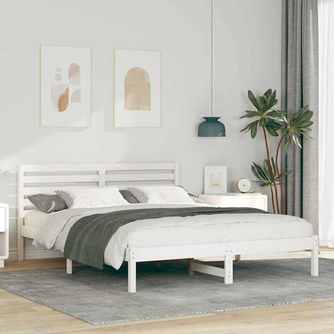 vidaXL Bed Frame with Headboard White 140 x 200 cm Solid pine wood