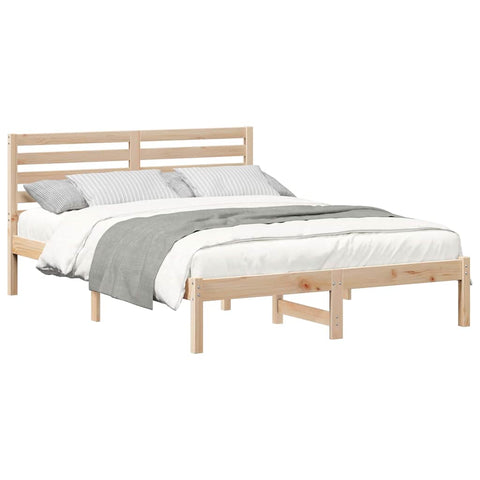 vidaXL Bed Frame with Headboard Brown 140 x 190 cm Solid pine wood