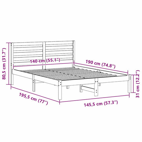 vidaXL Bed Frame with Headboard Brown 140 x 190 cm Solid pine wood