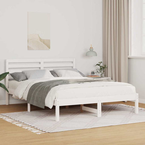 vidaXL Bed Frame with Headboard White 140 x 190 cm Solid pine wood