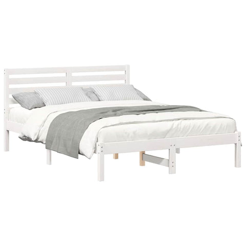 vidaXL Bed Frame with Headboard White 140 x 190 cm Solid pine wood
