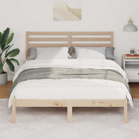 vidaXL Bed Frame with Headboard Brown 135 x 190 cm Solid pine wood