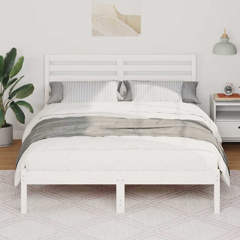 vidaXL Bed Frame with Headboard White 135 x 190 cm Solid pine wood