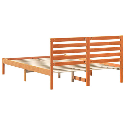 vidaXL Bed Frame with Headboard Wax brown 135 x 190 cm Solid pine wood