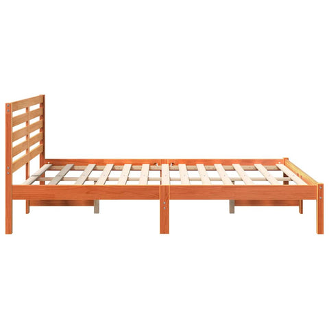 vidaXL Bed Frame with Headboard Wax brown 135 x 190 cm Solid pine wood