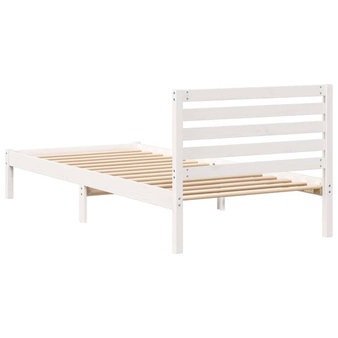 vidaXL Bed Frame with Headboard White 90 x 210 cm Solid pine wood
