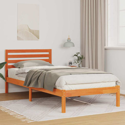 vidaXL Bed Frame with Headboard Wax brown 90 x 210 cm Solid pine wood