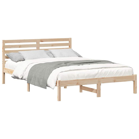 vidaXL Bed Frame with Headboard Brown 140 x 210 cm Solid pine wood