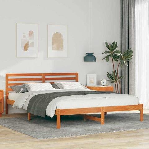 vidaXL Bed Frame with Headboard Wax brown 160 x 210 cm Solid pine wood
