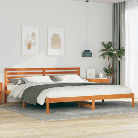 vidaXL Bed Frame with Headboard Wax brown 200 x 210 cm Solid pine wood