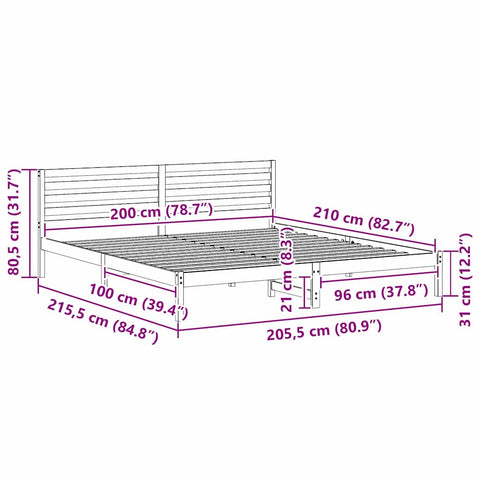 vidaXL Bed Frame with Headboard Wax brown 200 x 210 cm Solid pine wood