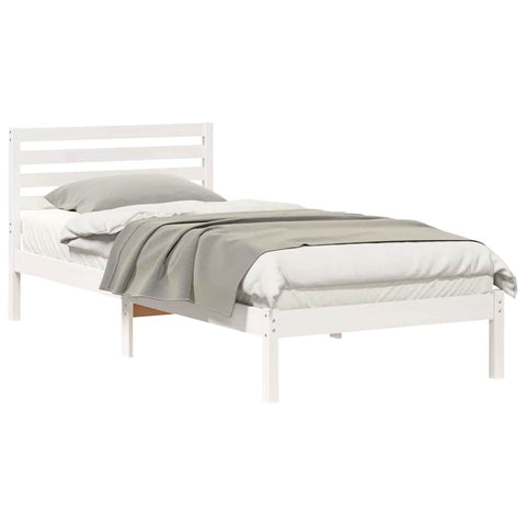 vidaXL Bed Frame with Headboard White 90 x 220 cm Solid pine wood