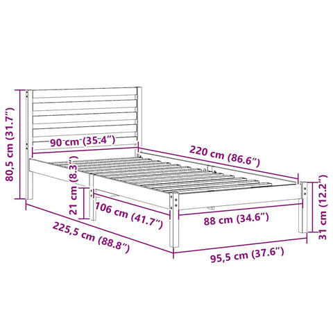 vidaXL Bed Frame with Headboard White 90 x 220 cm Solid pine wood
