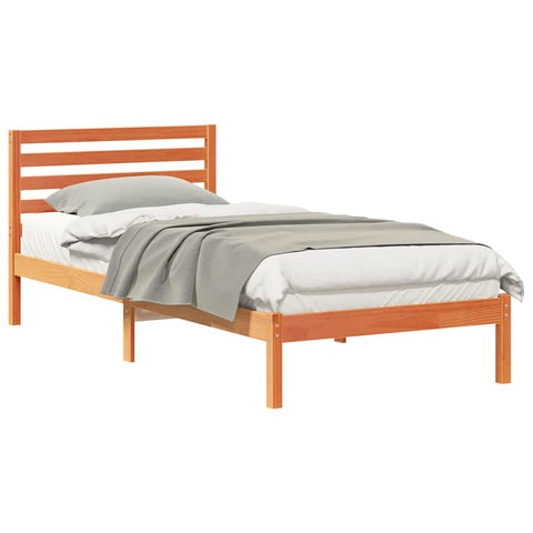 vidaXL Bed Frame with Headboard Wax brown 100 x 220 cm Solid pine wood