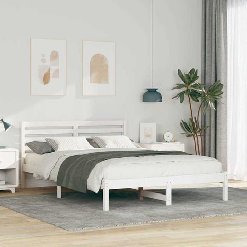 vidaXL Bed Frame with Headboard White 140 x 220 cm Solid pine wood