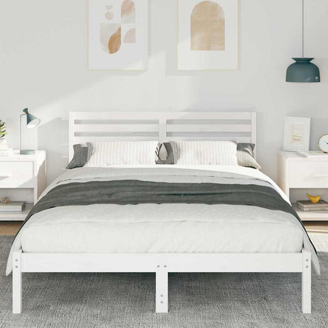 vidaXL Bed Frame with Headboard White 140 x 220 cm Solid pine wood
