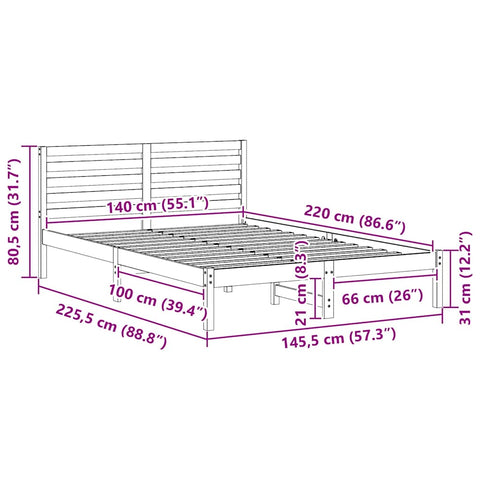 vidaXL Bed Frame with Headboard White 140 x 220 cm Solid pine wood