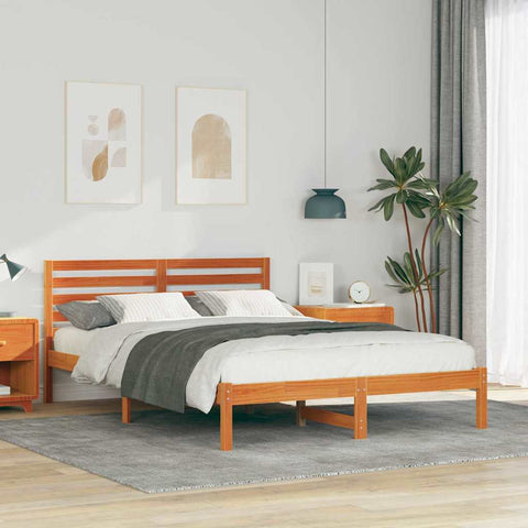 vidaXL Bed Frame with Headboard Wax brown 140 x 220 cm Solid pine wood