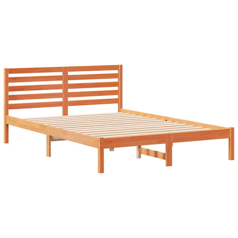 vidaXL Bed Frame with Headboard Wax brown 140 x 220 cm Solid pine wood