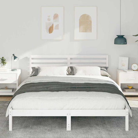 vidaXL Bed Frame with Headboard White 160 x 220 cm Solid pine wood