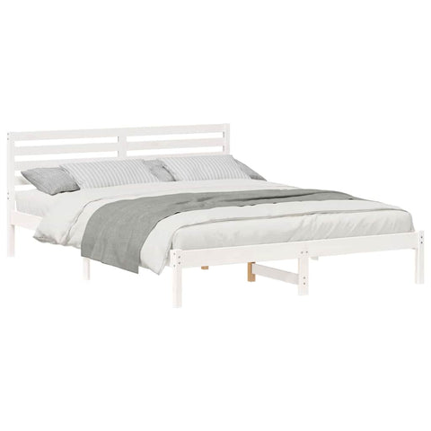 vidaXL Bed Frame with Headboard White 160 x 220 cm Solid pine wood
