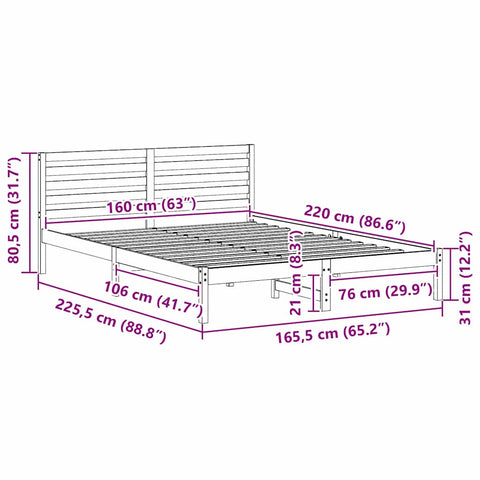 vidaXL Bed Frame with Headboard White 160 x 220 cm Solid pine wood