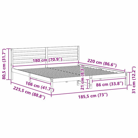 vidaXL Bed Frame with Headboard White 180 x 220 cm Solid pine wood