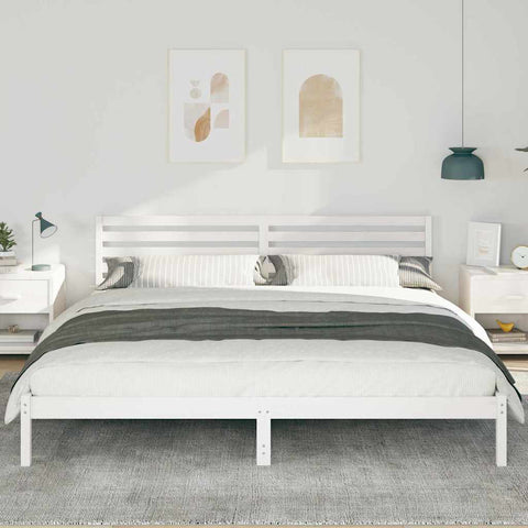 vidaXL Bed Frame with Headboard White 200 x 220 cm Solid pine wood