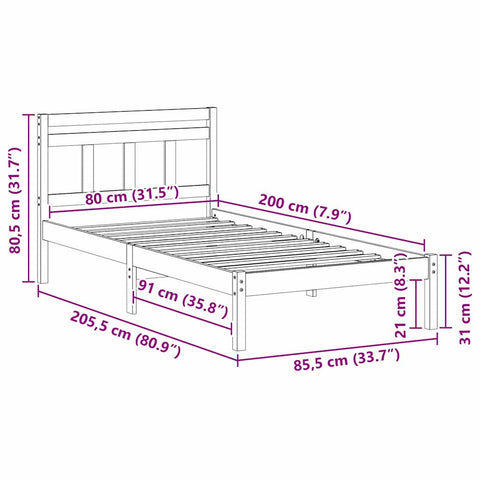 vidaXL Bed Frame White Solid pine wood
