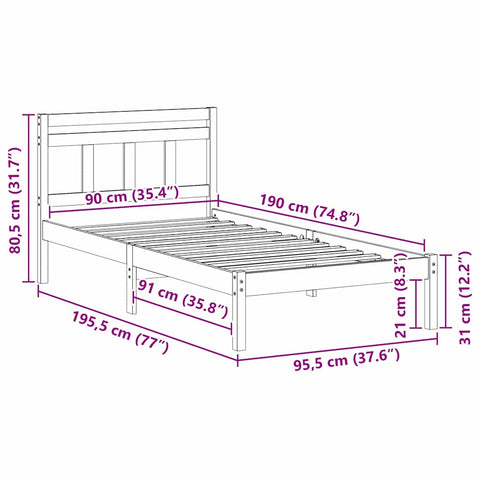 vidaXL Bed Frame White Solid pine wood