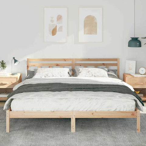 vidaXL Bed Frame with Headboard Brown Pine wood