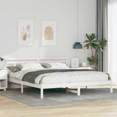 vidaXL Bed Frame with Headboard White Solid pine wood