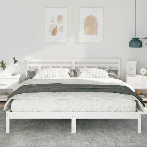 vidaXL Bed Frame with Headboard White Solid pine wood