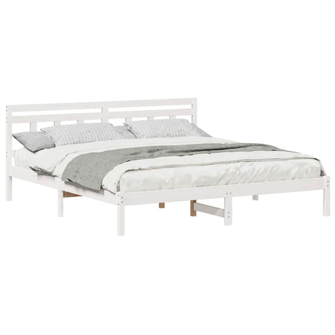 vidaXL Bed Frame with Headboard White Solid pine wood