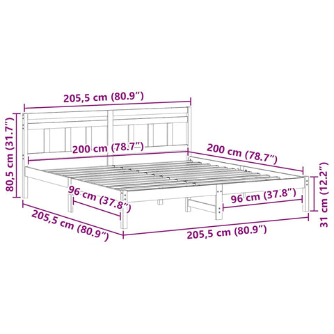 vidaXL Bed Frame with Headboard White Solid pine wood